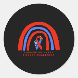 Sticker Rond Ruban Bleu Rouge de Sensibilisation à la Cardiopat