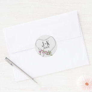 Sticker Rond Ruban cardiaque mariage avec monogramme