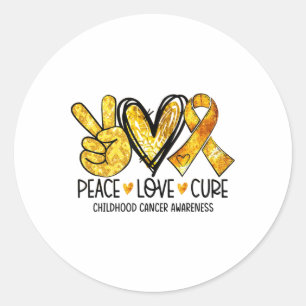 Sticker Rond Ruban Cœur Doré Cure Amour Paix Cancer de l'Enfanc