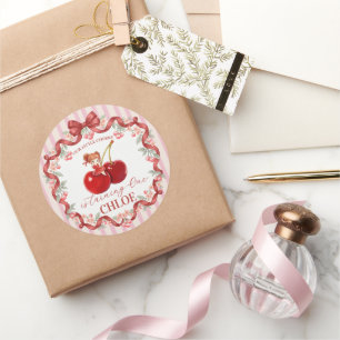 Sticker Rond Ruban Coquette Cerise Douce Anniversaire Rose Fill