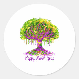 Sticker Rond Ruban Coquette Joyeux Mardi Gras Perles d'Arbre Ca