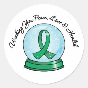 Sticker Rond Ruban de cancer du foie Joyeux Noël Snowglobe