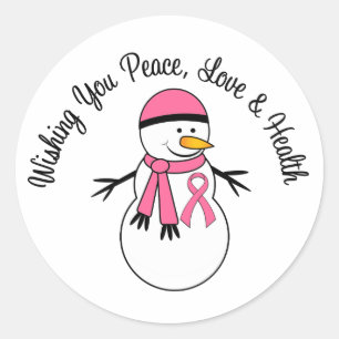 Sticker Rond Ruban de cancer du sein de bonhomme de neige de