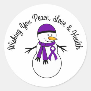 Sticker Rond Ruban de cancer Pancréatique de Noël Snowman