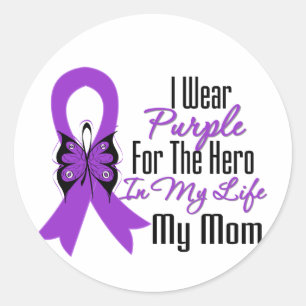 Sticker Rond Ruban de Cancer pancréatique mon héros ma maman