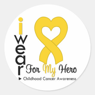 Sticker Rond Ruban de coeur d'or de Cancer d'enfance pour MON
