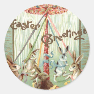 Sticker Rond Ruban de danse de la maypole du lapin de Pâques
