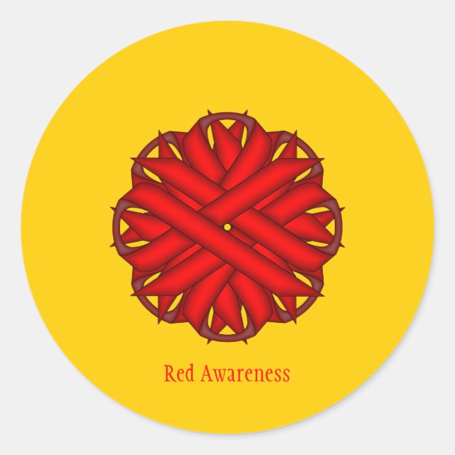 Sticker Rond Ruban de fleurs rouges par Kenneth Yoncich (Devant)