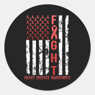 Sticker Rond Ruban de la maladie cardiaque Février Drapeau Usa 