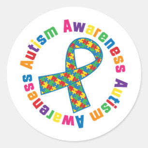Sticker Rond Ruban de puzzle sensibilisation sur l'autisme