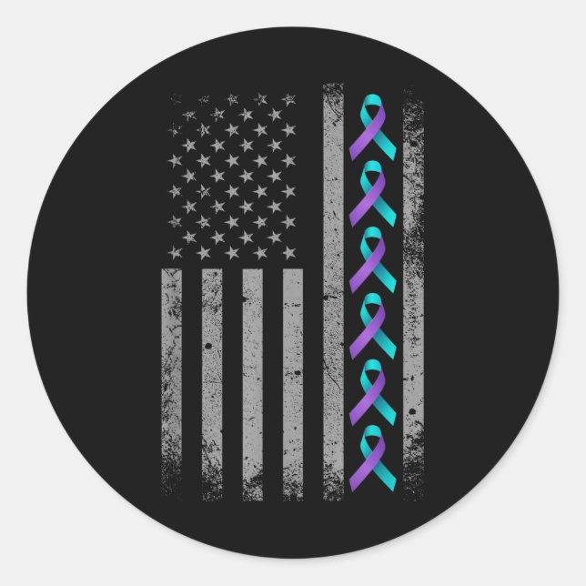 Sticker Rond Ruban de sensibilisation à la prévention du suicid (Devant)