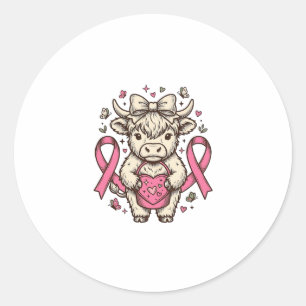Sticker Rond Ruban de sensibilisation au cancer de la vache des