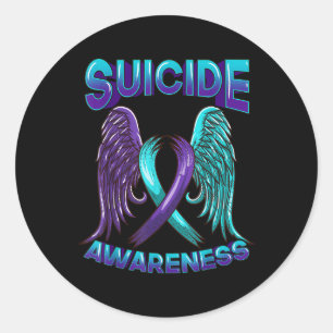 Sticker Rond Ruban de sensibilisation au suicide avec ailes Sui