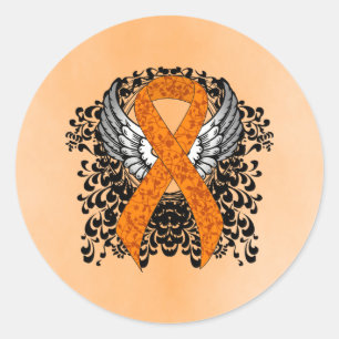 Sticker Rond Ruban de sensibilisation orange avec ailes