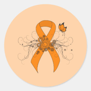 Sticker Rond Ruban de sensibilisation orange avec papillon