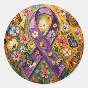Sticker Rond Ruban de sensibilisation violet Fibro