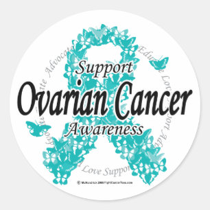 Sticker Rond Ruban du cancer de l'ovaire des papillons