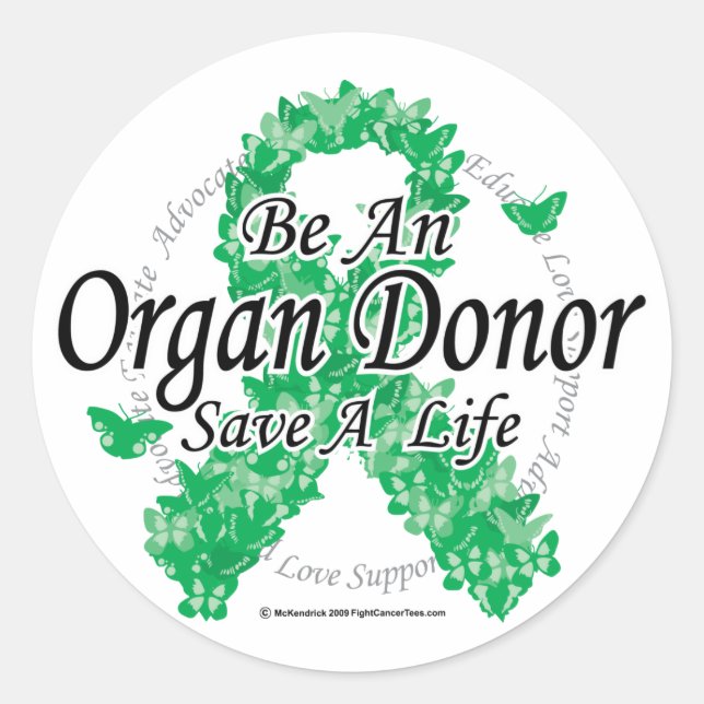 Sticker Rond Ruban du donneur d'organes de papillons (Devant)