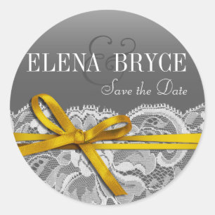 Sticker Rond Ruban et dentelle   jaune gris