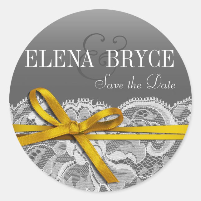 Sticker Rond Ruban et dentelle | jaune gris (Devant)