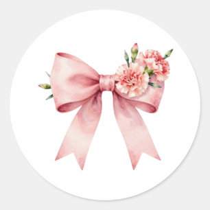 Sticker Rond Ruban et fleurs coquette rose
