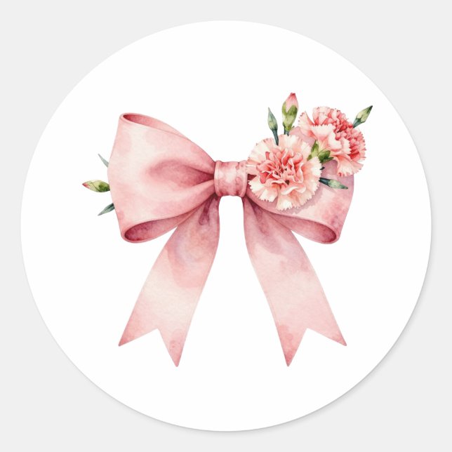 Sticker Rond Ruban et fleurs coquette rose (Devant)