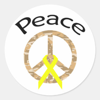 Sticker Rond Ruban et mot pour la paix Camo du désert
