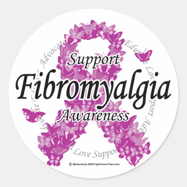 Sticker Rond Ruban Fibromyalgie des papillons 2 (Devant)