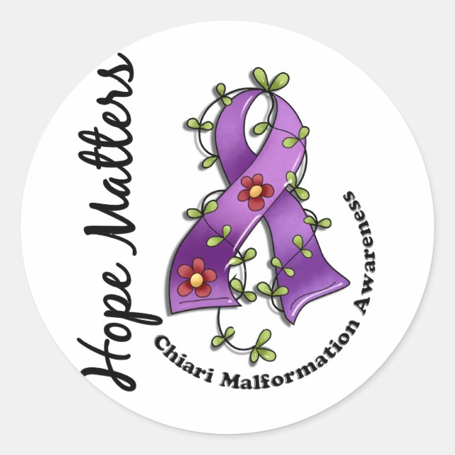 Sticker Rond Ruban Fleur 4 Hope Matters Chiari Malformation (Devant)