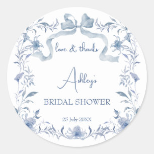 Sticker Rond Ruban floral bleu poussiéreux, cadeau de babille d