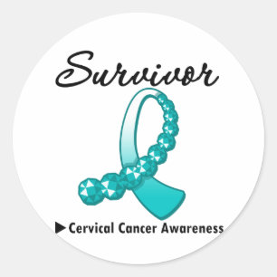 Sticker Rond Ruban Gemstone Survivante du cancer du col utérin