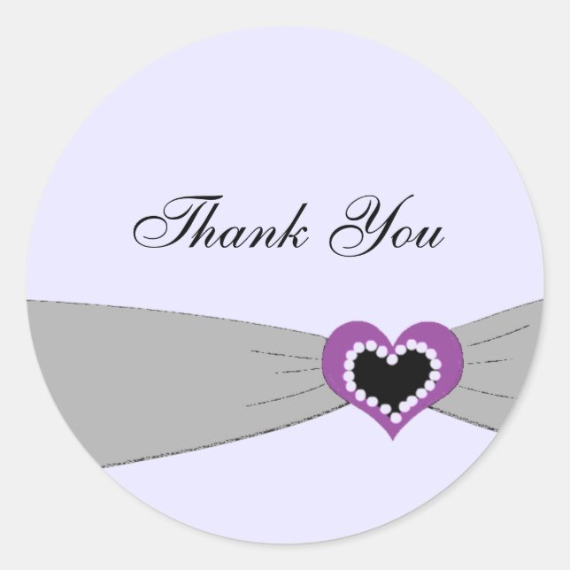 Sticker Rond Ruban gris et violet Merci (Devant)