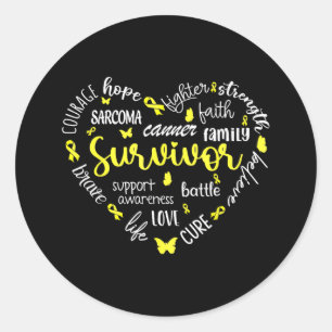 Sticker Rond Ruban jaune Coeur Sarcome Cancer Sensibilisation W