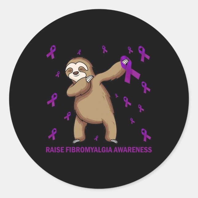 Sticker Rond Ruban mauve Sloth - Sensibilisation à la fibromyal (Devant)