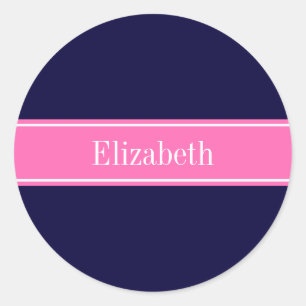 Sticker Rond Ruban Monogramme Navy Blue uni Rose Choc #2 Nom