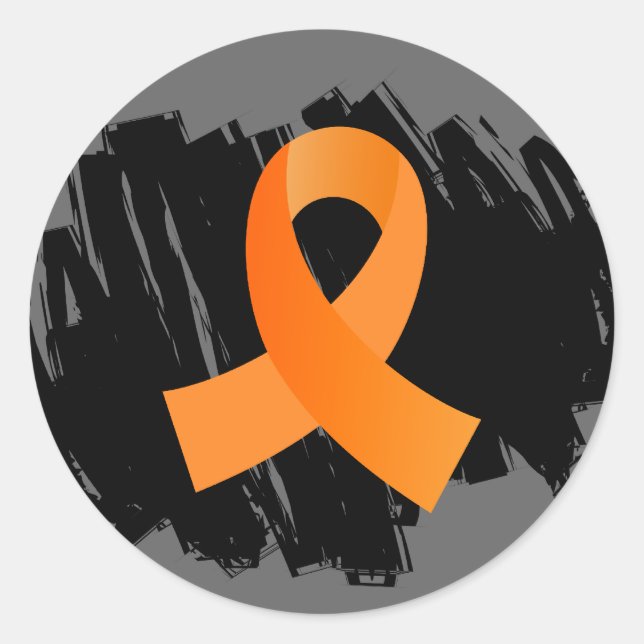 Sticker Rond Ruban Orange Leukemia Avec Écrasage (Devant)