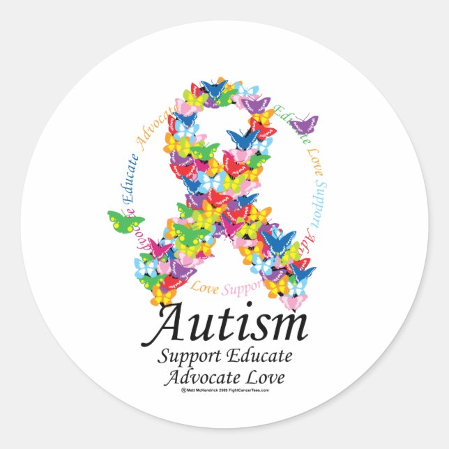 Sticker Rond Ruban papillon autiste (Devant)