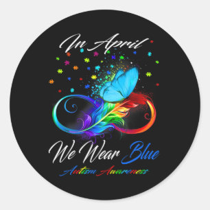 Sticker Rond Ruban Papillon En Avril Nous Portons L'Autisme Ble