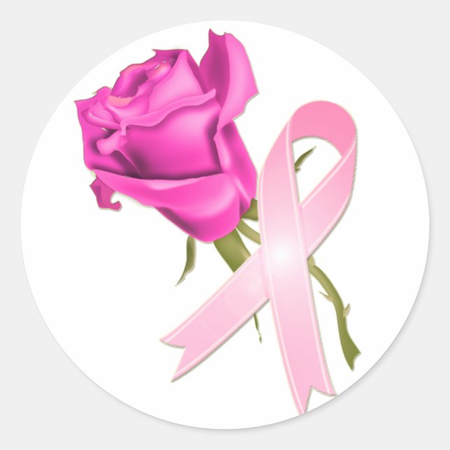 Sticker Rond Ruban rose avec Rose *Sensibilisation au cancer du (Devant)