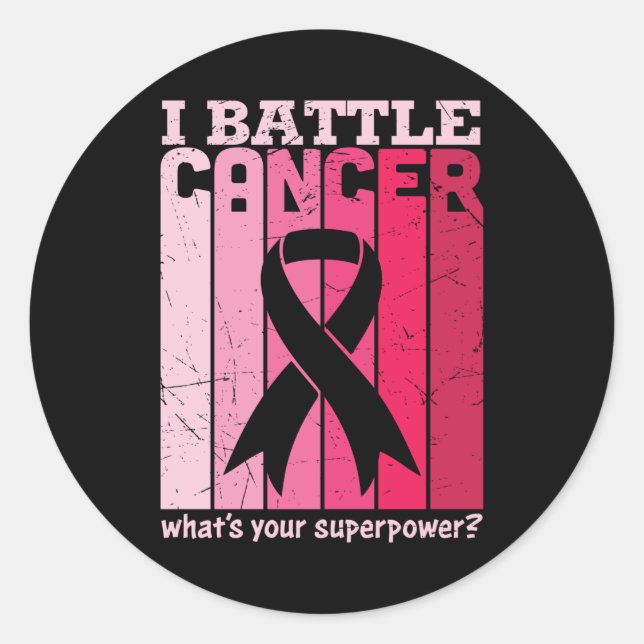 Sticker Rond Ruban rose Bataille Cancer Survivant Soutien Guerr (Devant)
