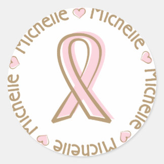 Sticker Rond Ruban rose Cancer du sein Nom Michelle