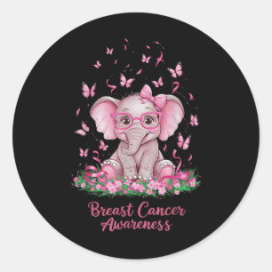 Sticker Rond Ruban rose Cancer du sein Sensibilisation Cure Ele