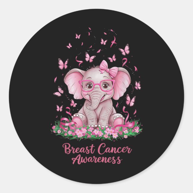 Sticker Rond Ruban rose Cancer du sein Sensibilisation Cure Ele (Devant)