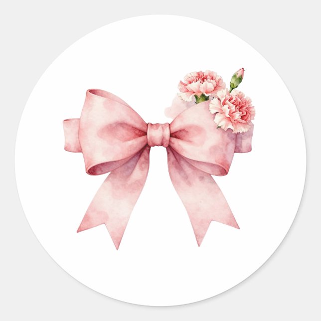 Sticker Rond Ruban Rose Clair et Fleurs (Devant)