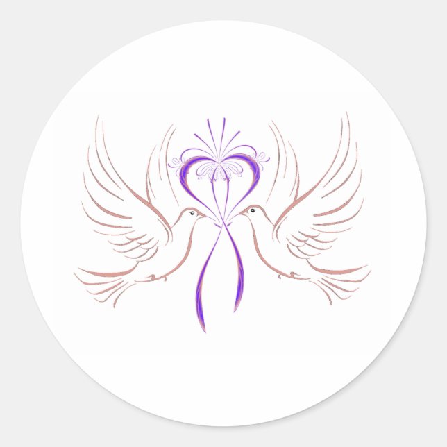 Sticker Rond Ruban rose colombe (Devant)