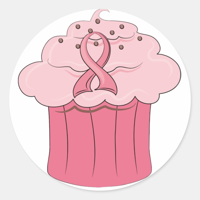 Sticker Rond Ruban rose Cupcake Cancer du sein (Devant)