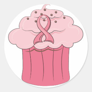 Sticker Rond Ruban rose Cupcake Cancer du sein