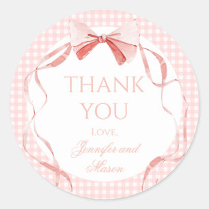 Sticker Rond Ruban rose en vichy baby shower merci