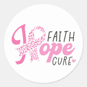 Sticker Rond Ruban Rose Espoir Foi Guérir Cancer Sein