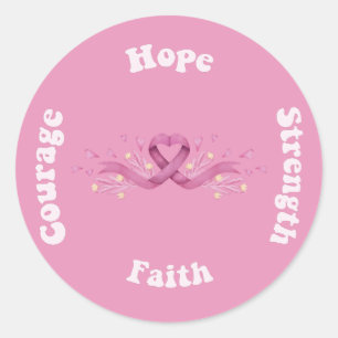 Sticker Rond Ruban rose Femmes Sensibilisation au cancer Cancer